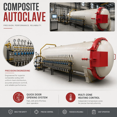Autoclave de prensado en caliente certificado CE utilizado en la producción de fibra de vidrio FRP Circulación de calor uniforme Curado industrial anticorrosión